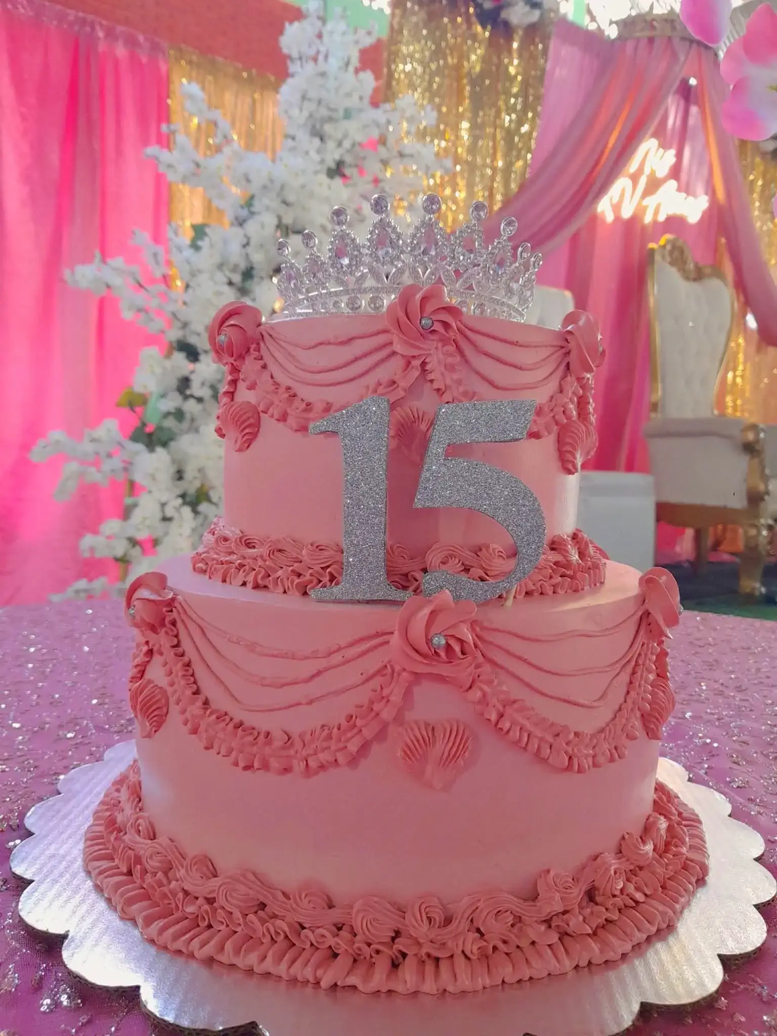 Pastel de Quinceañera decoración azul